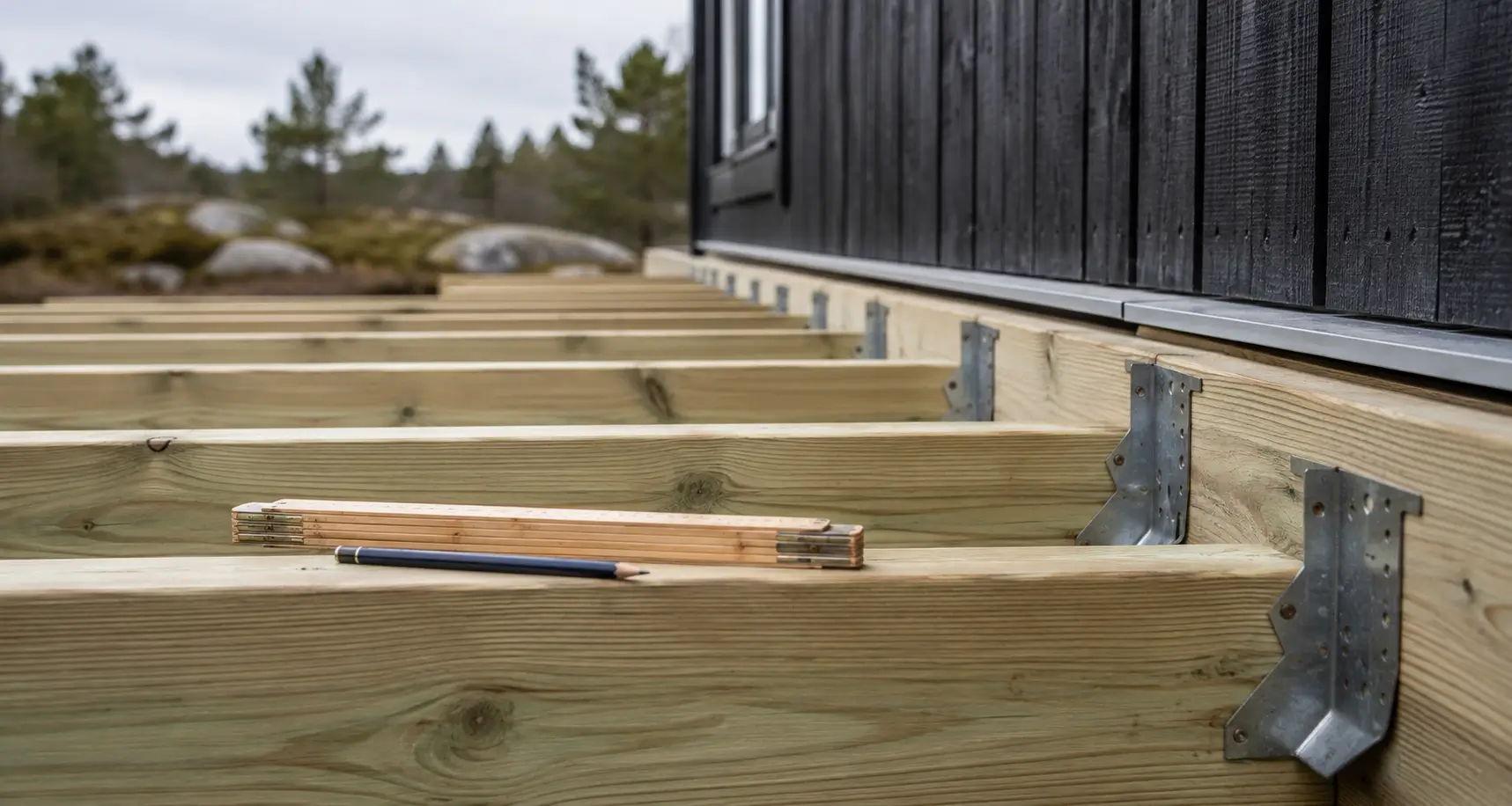 Bjelkelag til terrasse under montering